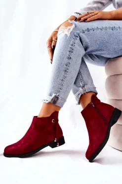 Clearance Boto Botki Damskie Zamszowe Bordowe Numbero