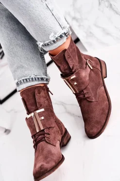 Botki Sznurowane|Brązowe I Beżowe Botki><noscript><img width=