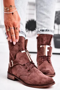 Botki Sznurowane|Brązowe I Beżowe Botki><noscript><img width=