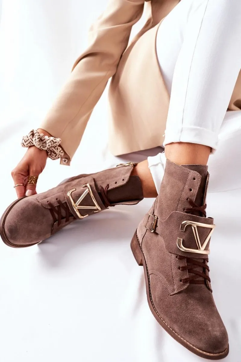 Boto Botki Damskie Zamszowe Brązowe Nicole 2676