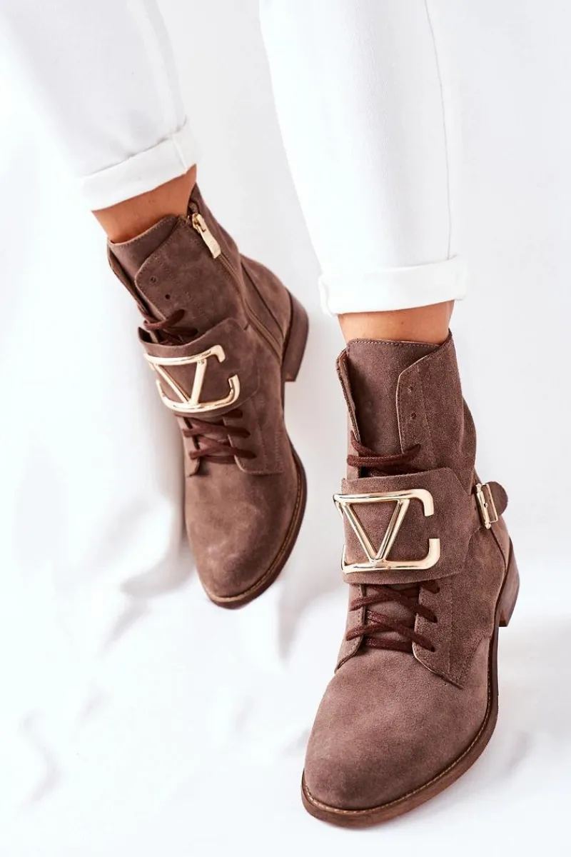 Boto Botki Damskie Zamszowe Brązowe Nicole 2676