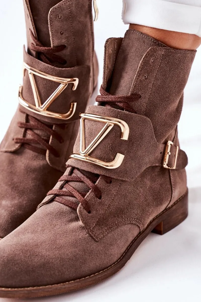 Boto Botki Damskie Zamszowe Brązowe Nicole 2676