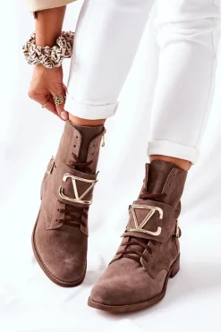 Boto Botki Damskie Zamszowe Brązowe Nicole 2676