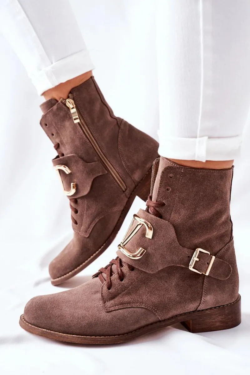 Boto Botki Damskie Zamszowe Brązowe Nicole 2676