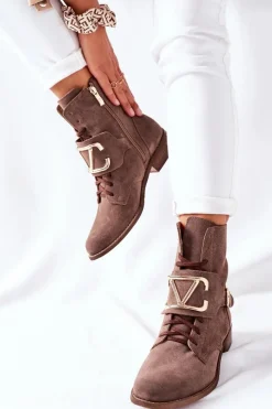 Boto Botki Damskie Zamszowe Brązowe Nicole 2676