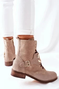 Botki Sznurowane|Brązowe I Beżowe Botki><noscript><img width=