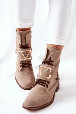 Botki Sznurowane|Brązowe I Beżowe Botki><noscript><img width=