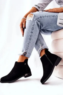 Hot Boto Botki Damskie Zamszowe Czarne Numbero