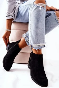 Hot Boto Botki Damskie Zamszowe Czarne Numbero