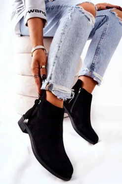 Hot Boto Botki Damskie Zamszowe Czarne Numbero