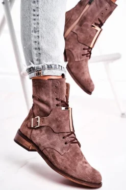 Discount Boto Botki Damskie Zamszowe Jasno Brązowe Nicole 2591