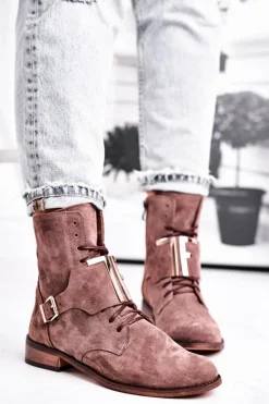 Discount Boto Botki Damskie Zamszowe Jasno Brązowe Nicole 2591