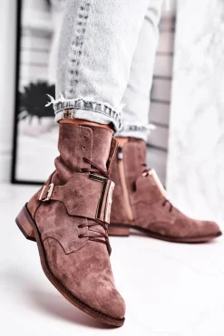 Discount Boto Botki Damskie Zamszowe Jasno Brązowe Nicole 2591