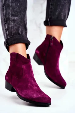 Sale Botki Damskie Zamszowe Fioletowe 04289-05 Damskie Botki Wiosenne|Botki Maciejka