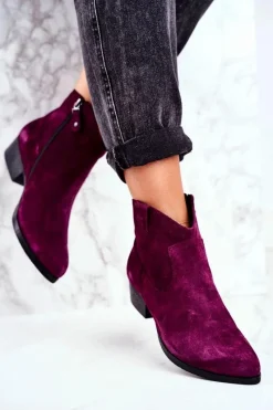 Sale Botki Damskie Zamszowe Fioletowe 04289-05 Damskie Botki Wiosenne|Botki Maciejka