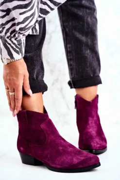 Sale Botki Damskie Zamszowe Fioletowe 04289-05 Damskie Botki Wiosenne|Botki Maciejka