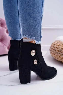 Discount Damskie buty S.Barski Botki Damskie Zamszowe na Słupku Czarne Barski 73-2