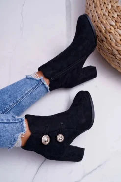 Discount Damskie buty S.Barski Botki Damskie Zamszowe na Słupku Czarne Barski 73-2