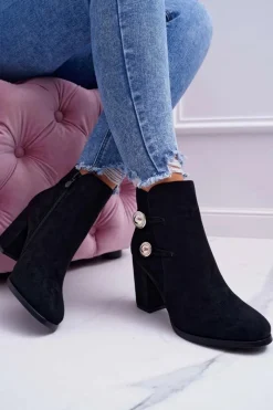 Discount Damskie buty S.Barski Botki Damskie Zamszowe na Słupku Czarne Barski 73-2