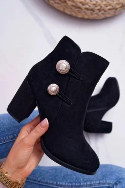 Discount Damskie buty S.Barski Botki Damskie Zamszowe na Słupku Czarne Barski 73-2