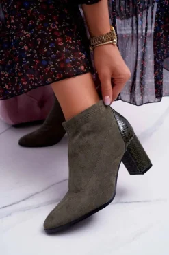 Online Botki Damskie Zamszowe Na Słupku Khaki Ferrous Damskie Botki Na Słupku|Brązowe I Beżowe Botki