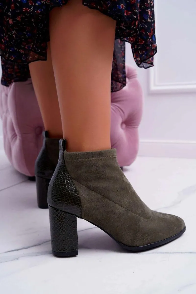 Online Botki Damskie Zamszowe Na Słupku Khaki Ferrous Damskie Botki Na Słupku|Brązowe I Beżowe Botki