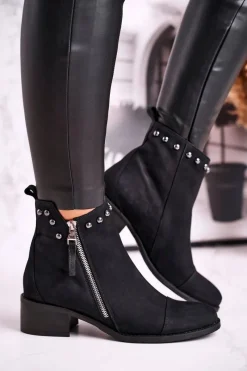 Czarne Botki|Botki Zimowe Damskie>Laura Messi Botki Damskie Zamszowe Ocieplane Czarne 1879