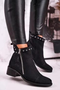 Czarne Botki|Botki Zimowe Damskie><noscript><img width=