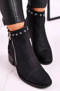 Czarne Botki|Botki Zimowe Damskie><noscript><img width=