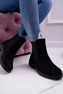 Clearance Boto Botki Damskie Zamszowe Sztyblety Czarne 8BT35-0585