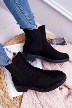 Clearance Boto Botki Damskie Zamszowe Sztyblety Czarne 8BT35-0585