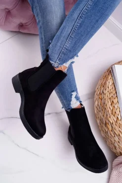Clearance Boto Botki Damskie Zamszowe Sztyblety Czarne 8BT35-0585
