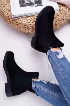 Clearance Boto Botki Damskie Zamszowe Sztyblety Czarne 8BT35-0585