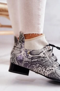 Outlet Maciejka Botki Damskie Zamszowe Trzewiki Wężowe 04744-03 Beżowe Beżowy