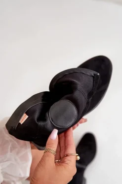 Online Botki Damskie Zapinane Na Zamek Z Ozdobnym Detalem Eko Zamszowe Czarne Lerioria Damskie Botki Ocieplane|Czarne Botki