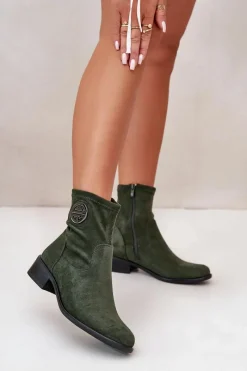 Clearance Boto Botki Damskie Zapinane Na Zamek Z Ozdobnym Detalem Eko Zamszowe Zielone Lerioria Zielony