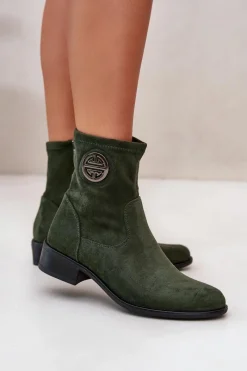 Clearance Boto Botki Damskie Zapinane Na Zamek Z Ozdobnym Detalem Eko Zamszowe Zielone Lerioria Zielony