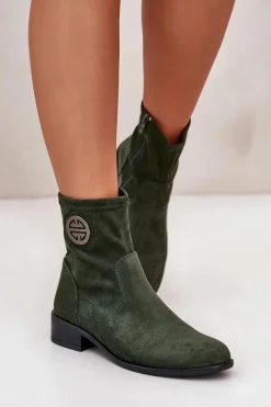 Clearance Boto Botki Damskie Zapinane Na Zamek Z Ozdobnym Detalem Eko Zamszowe Zielone Lerioria Zielony
