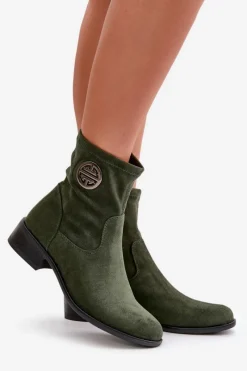 Clearance Boto Botki Damskie Zapinane Na Zamek Z Ozdobnym Detalem Eko Zamszowe Zielone Lerioria Zielony