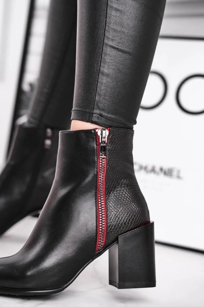 Online Damskie buty S.Barski Botki Damskie Zdobiony Słupek Czarne Lippi