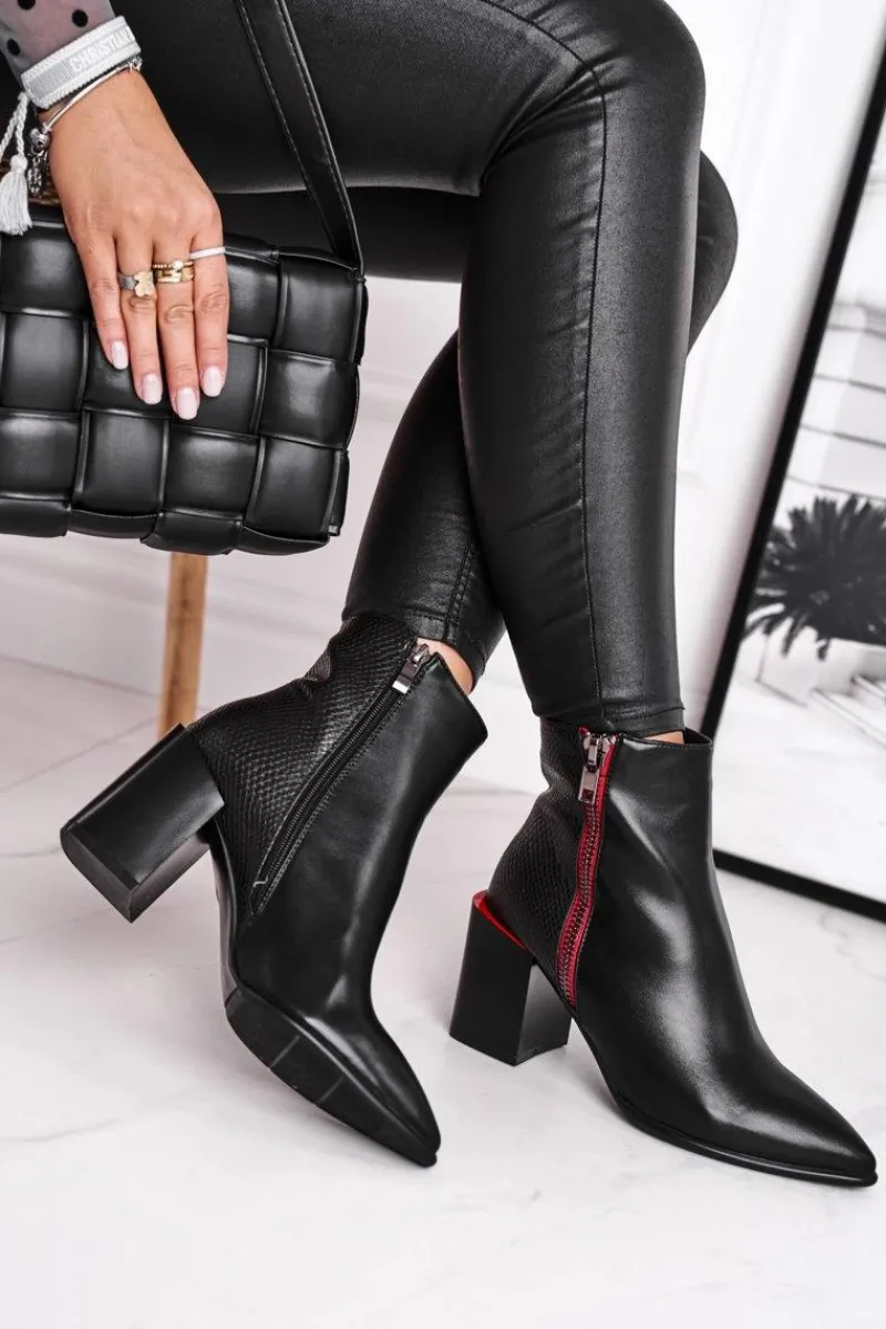 Online Damskie buty S.Barski Botki Damskie Zdobiony Słupek Czarne Lippi