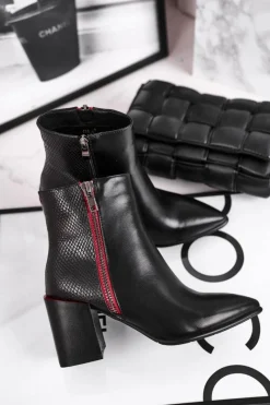 Online Damskie buty S.Barski Botki Damskie Zdobiony Słupek Czarne Lippi