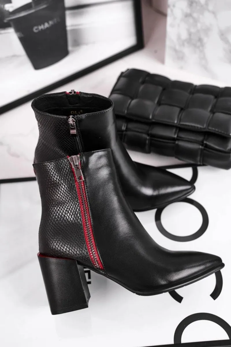 Online Damskie buty S.Barski Botki Damskie Zdobiony Słupek Czarne Lippi