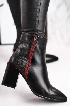 Online Damskie buty S.Barski Botki Damskie Zdobiony Słupek Czarne Lippi