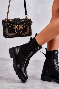 Botki Sznurowane|Czarne Botki><noscript><img width=