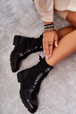 Botki Sznurowane|Czarne Botki><noscript><img width=