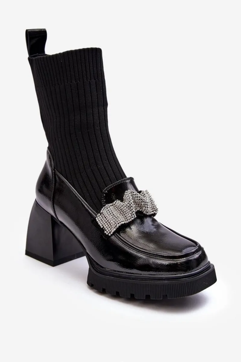 Botki Ocieplane|Czarne Botki>Damskie buty S.Barski Botki Damskie Ze Skarpetą Na Obcasie D&A MR870-41 Czarne Czarny