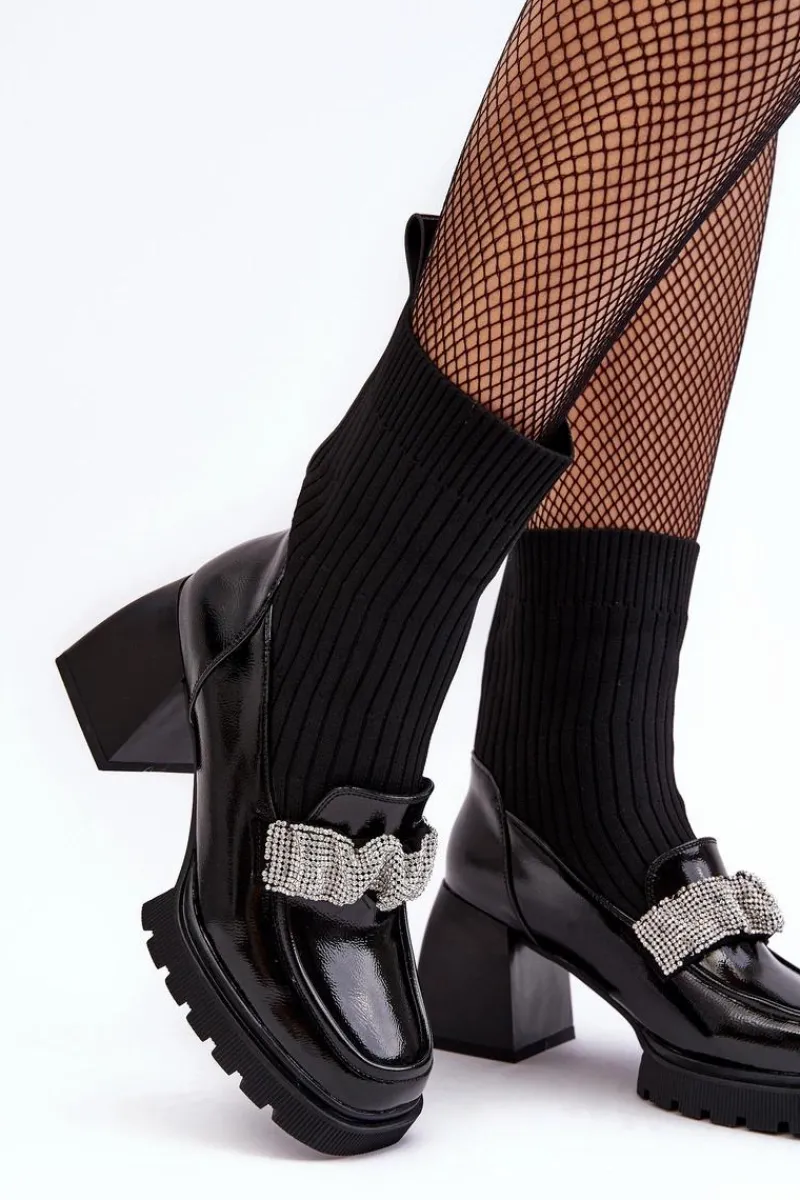 Botki Ocieplane|Czarne Botki>Damskie buty S.Barski Botki Damskie Ze Skarpetą Na Obcasie D&A MR870-41 Czarne Czarny