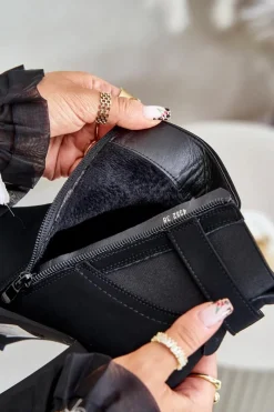 Outlet Botki Damskie Ze Złotą Klamrą Na Słupku Ocieplane Czarne Erilanes Damskie Botki Na Słupku|Czarne Botki