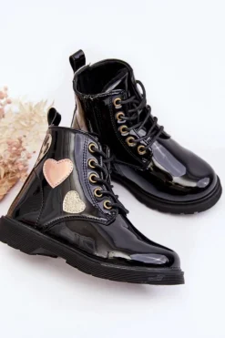 Evento Botki Dziecięce Lakierowane Z Ozdobami Czarne Adete